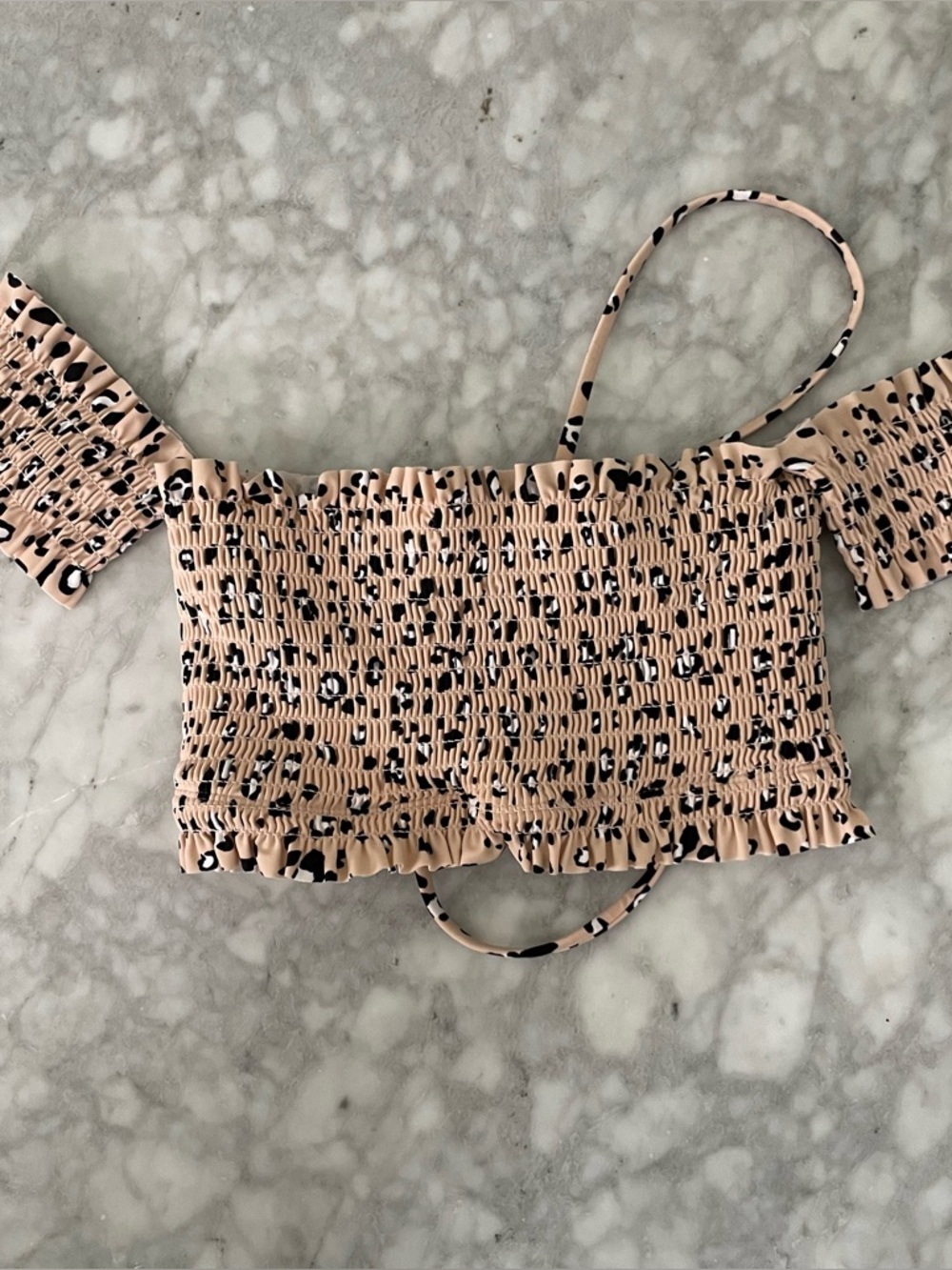 Xhilaration Beige Pink Leopard Print Bikini Top with Black Spots size M